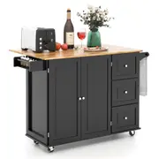 Costway Rolling Kitchen Island Trolley Sideboard Buffet Cart Cabinet Adjustable Shelf&Tabletop Black