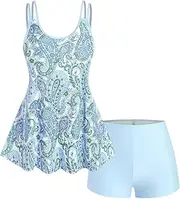 Rose GAL Rosegal Womens Plus Size Bohemian Paisley Print Tankini Swimwear with Boyshorts