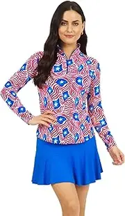 [IBKUL] Sun Protective UPF 50+ Icefil Cooling Tech Rylee Print Long Sleeve Mock Neck Top with Under Arm Mesh 10193