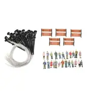 49Pcs HO OO Painted Model People Figures Bench Lamp Post For Railway Train Model