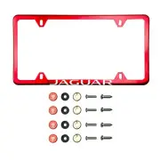 Fit New Jaguar Laser Etching Stainless Steel Red Slim License Frame w/Metal Cap