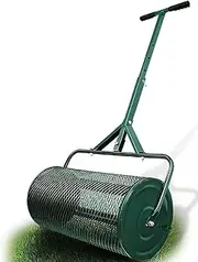 Lawn & Garden Spreaders, 24 Inch Compost Spreader, Heavy Duty Manure Spreaders, Lawn and Garden Peat Moss Roller with Side Latches, Powder Coated Steel Mesh Basket for Spreading Manure, Topsoil