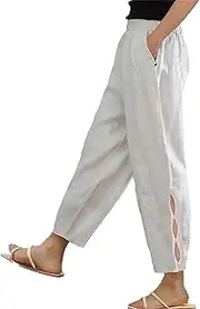 [Generic] Women Casual Lightweight Drawstring Elastic Waist Pants with Pockets