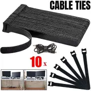 10x Hook and Loop Cable Wire Ties Reusable Magic Cords Organiser Strap Tidy Grip