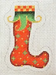 Hand-painted Needlepoint Canvas, Whimsical Christmas Stocking (red), 18", NEW