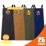 25 x Full Bib Crossback Apron with Pockets Charcoal, Olive, Cinnamon, Blueberry