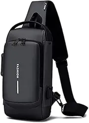 [WTKUOUC] Sling Backpack USB Anti-Theft Waterproof Chest Daypack Casual Shoulder Bag (Black)