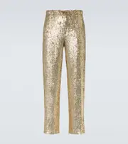 [Dries Van Noten] Dries Van Noten Sequined straight pants UK 38 gold