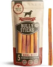 All Natural Standard 12 Inch Bully Sticks – Odour Free, Rawhide Free, Chemical Free – Safe, Long Lasting Beef Dog Chew Gnaws – Fully Digestible Treat for Small and Medium Dogs, 5 Pk