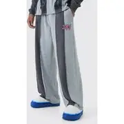 Mens Grey Extreme Wide Leg Double Waistband Spliced Loopback Joggers