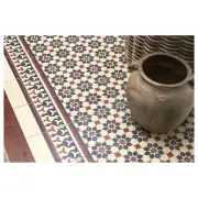 Toulon 20x20cm Border Encaustic Tile, Grey Beige &amp; Red