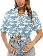 [Generic] Women's Short Sleeve T Shirt, Comfy Button Down T-Shirt,Soft Beach Summer Tops Blouses, Ocean Grove Silhouettes-89