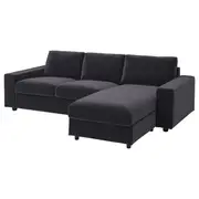 VIMLE 3-seat sofa-bed with chaise longue, with wide armrests/Djuparp dark grey