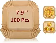 T4TREAM Square Air Fryer Disposable Paper Liner - 7.9 Inches 100 Pcs Square Shaped, Oil & Water Resistant Parchment Paper Liners, Fit for 5-8 QT Air Fryer, Microwave, Non-Stick Basket and Pans