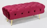 Button tufted bed end bench in claret red