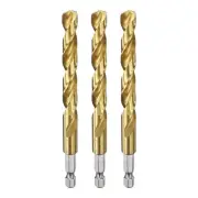 3pcs Drill Bit 3/8" Gold Titanium M2 HSS Twist Drill Bit with 1/4" Hex Shank