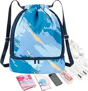 Swim Bag,Waterproof Drawstring Backpack - Multifunctional Drawstring Bag with Dry Wet Separation for Vacation, Swimming, Camping, Travel