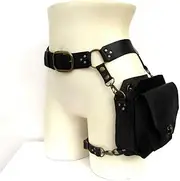 [AISHFP] Unisex Medieval Leather Rivet Drop Leg Bag Steampunk Retro Rock Waist Belt Bag Motorcycle Crossbody Shoulder Bags Phone Pouch for Man Women,Black