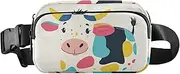 [XYMZR] Cow Colorful Face Fanny Pack Hip Bag Belt Bag for Women Man Fashion Waist Pack Water-repellent Crossbody Bag for Halloween Costumes Running Hiking Jogging Travel Sport, Multi-colored, one size
