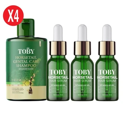 4X Toby Horsetail Shampoo & Hair Serum Hair Loss Thinning Premature Graying Set