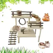 Cozioz Natural Wooden Hamster Activity Platform, Climbing Playground with Ladder Bridge, Exercise Set for Gerbils, Syrian & Dwarf Hamsters