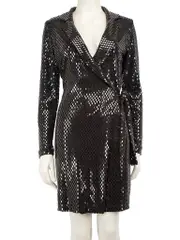 Black Metallic Detail Wrap Dress