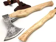 CUSTOM HUNTING TOMAHAWK HATCHET VIKING AXE WOOD GRIP & SHEATH