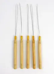 Pack of 5 Wooden Handle Hair Extensions Loop Needle Threader Pulling Hook Tool