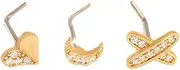 [Niaspi] 3Pcs 20G CZ Heart Moon Cross Nose Studs Rings for Women Gold Surgical Steel L-Shaped Nose Ring Studs Dainty Nostril Piercing Jewelry, 20g, Copper, no gemstone