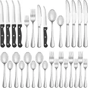 24 Pcs Silverware Set with Steak Knives Service for 4,Stainless Steel Flatware S