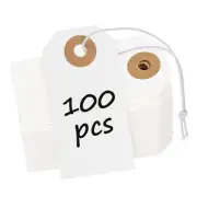 100 Pcs White Blank Shipping Tags with Elastic String Attached Cardstock