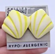 Vintage Earrings Shell Shape Butter Yellow Clay Beach Preppy Wear Cruise 1980s