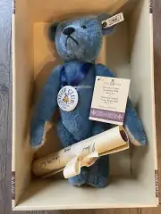 NEW in box with scroll Steiff Club Edition 1994/95 Blue Teddy Bear