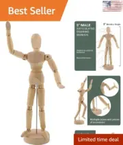 Articulated Wood Artist Drawing Manikin - Poseable Flexible Body - 5" Male