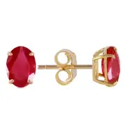 14K. SOLID GOLD STUD EARRING WITH NATURAL RUBIES (Yellow Gold)