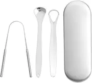 3 Pcs Stainless Steel Tongue Scraper with Case, U-shaped, hollow, and Spoon Scraper Surgical Stainless Steel Tongue Cleaner with metal travel case for adults kids medical grade Metal Scraper Great for Oral Hygiene Bad Breath