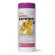 Petkin Jumbo Ear Wipes Cleanser & Deodoriser For Dogs & Cats (80 pack)