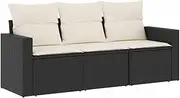 vidaxl 3-Piece Black Poly Rattan Garden Sofa Set with Storage and Cushions - Perfect for Terrace, Patio, Yard, or Backyard Lounging