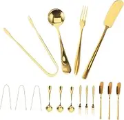 MUCKLILY Elegant Cheese Knife Set Mini Tongs Spreader Spoons Forks Utensils Stainless Steel Easy to Clean