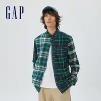 在飛比找蝦皮商城優惠-Gap 男裝 法蘭絨撞色拼接格紋長袖襯衫-藍綠格紋(4883