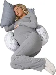Boppy Side Sleeper Pregnancy Pillow, Gray Falling Leaves, Portable, Supportive Pregnancy Pillows for Sleeping on Your Side, Stay-Put Design with Stretchy Center Panel That Grows with Your Bump