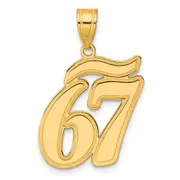 14k Yellow Gold Brushed Border Script Number 67 Pendant