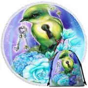 Magical Fantasy Art Key Bird with Flowers Round Beach Towel