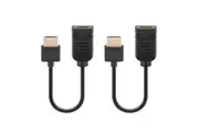 2x Goobay 10cm Male to Female HDMI Flex Adapter Connector Cable For PC Black