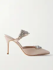 [Manolo Blahnik] Manolo Blahnik - Lurum 90 Crystal-embellished Satin Mules - Neutral - IT40 IT 40 Neutrals