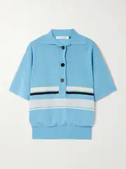 [Christopher Esber] Christopher Esber - Striped Knitted Polo Shirt - Blue - large large Blue