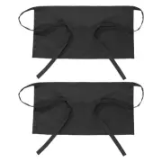 Waist Apron, 2 Pack Waitress Short Apron with 3 Pockets, Black