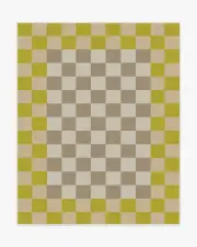 245' x 305' | Machine Washable Runner Rug | Kid & Pet Friendly | Indoor Rug | Jonathan Adler Checker Border Chartreuse Tufted Rug | Ruggable