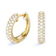Honey Comb Set 3D Iced Cz Yellow Gold Plated 925 Sterling Silver Hoop Earrings