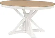 FIVEGIVEN Farmhouse Dining Table for Kitchen 54x42 Inch Expandable Oval Table Top with Hidden Butterfly Leaf Trestle Pedestal Base Natural Wood/White